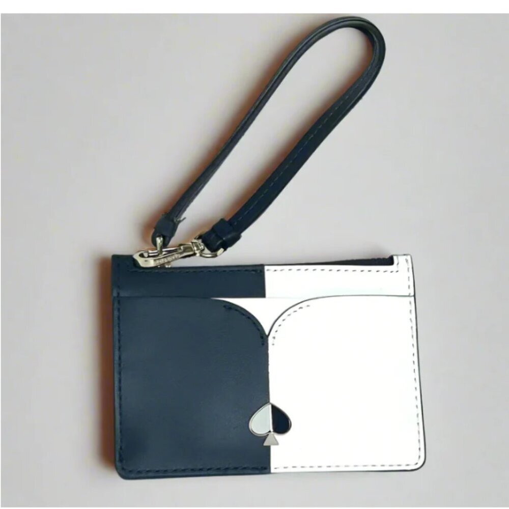 Kate Spade Nicola Mini Wristlet Wallet Black White Colorblock Leather Zip Card H